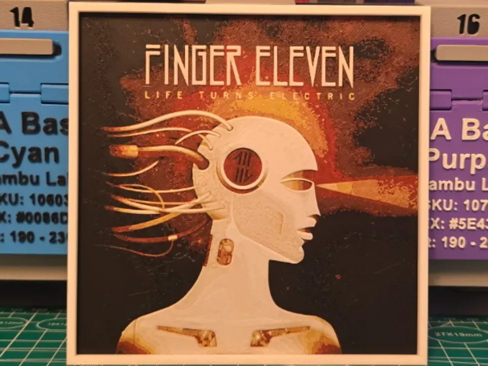 Finger Eleven "Life Turns Electric" Album Art by Lumpy3D HueForge model: Finger Eleven "Life Turns Electric" Album Art by Lumpy3D