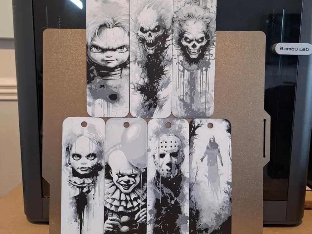 Set of 7 Horror bookmarks - 2 colours by 3dGlow HueForge model: Set of 7 Horror bookmarks - 2 colours by 3dGlow