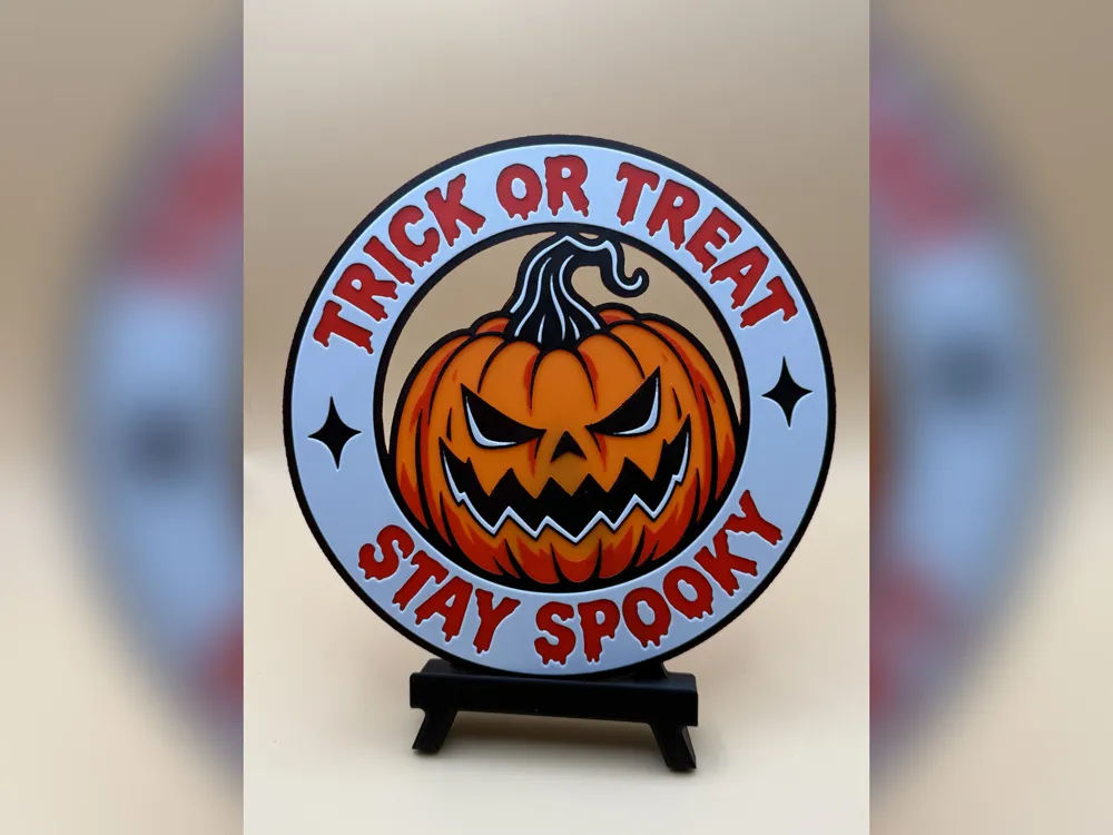 Trick or Treat Stay Spooky Cutout Halloween Sign by iPrintStuffau HueForge model: Trick or Treat Stay Spooky Cutout Halloween Sign by iPrintStuffau