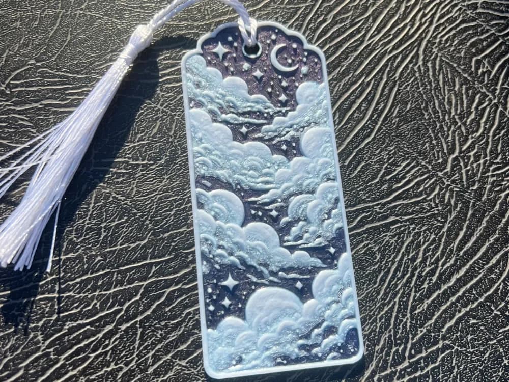 Cloudy Moon Bookmark or Hanger by Leafy HueForge model: Cloudy Moon Bookmark or Hanger by Leafy