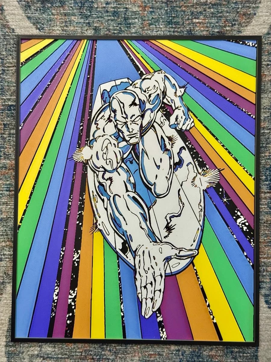 Silver Surfer Cosmic Rainbow by Strata Prints HueForge model: Silver Surfer Cosmic Rainbow by Strata Prints