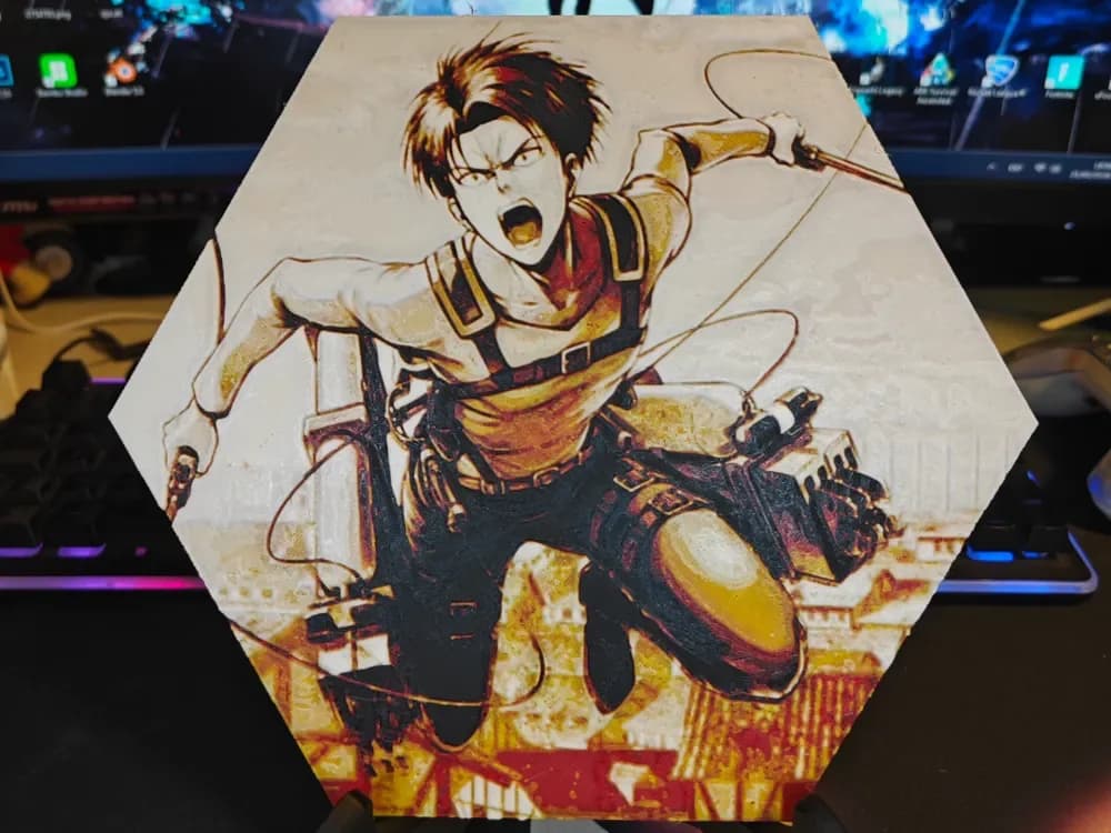 Hueforge Levi (Attack on Titan) honeycomb mode by JGz3DMaker HueForge model: Hueforge Levi (Attack on Titan) honeycomb mode by JGz3DMaker