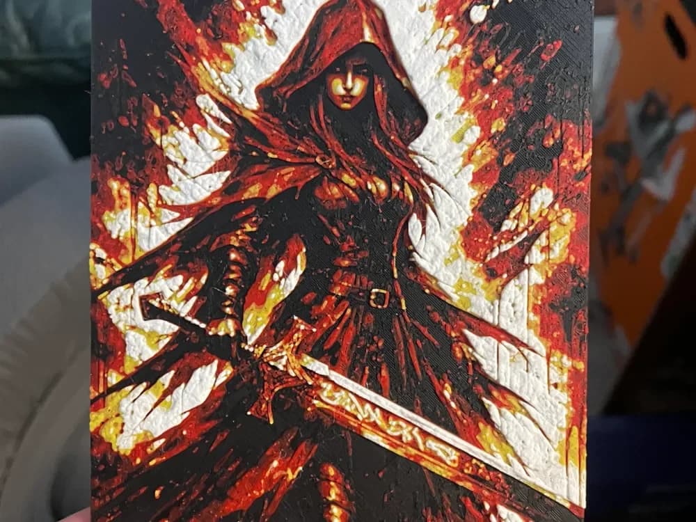 Runic Sword Woman Hueforge by Advancedtechworldwide HueForge model: Runic Sword Woman Hueforge by Advancedtechworldwide