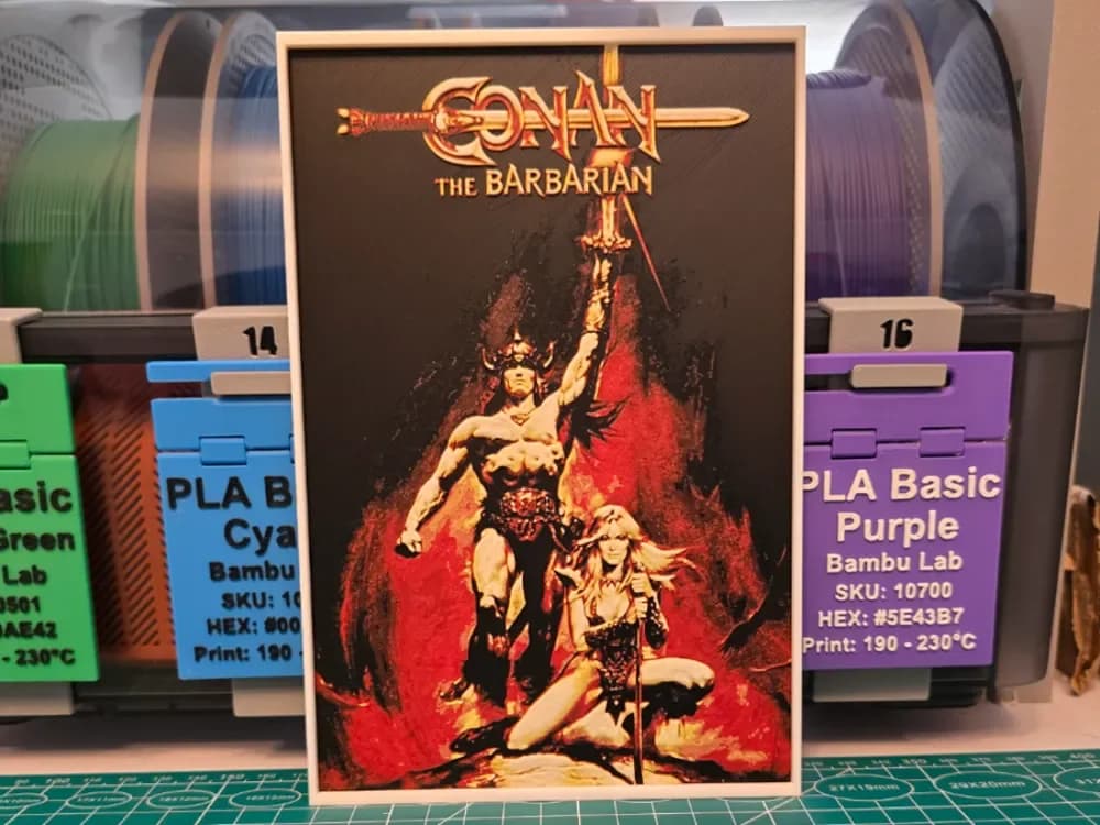 Conan the Barbarian Movie Poster - Hueforge Art by Lumpy3D HueForge model: Conan the Barbarian Movie Poster - Hueforge Art by Lumpy3D
