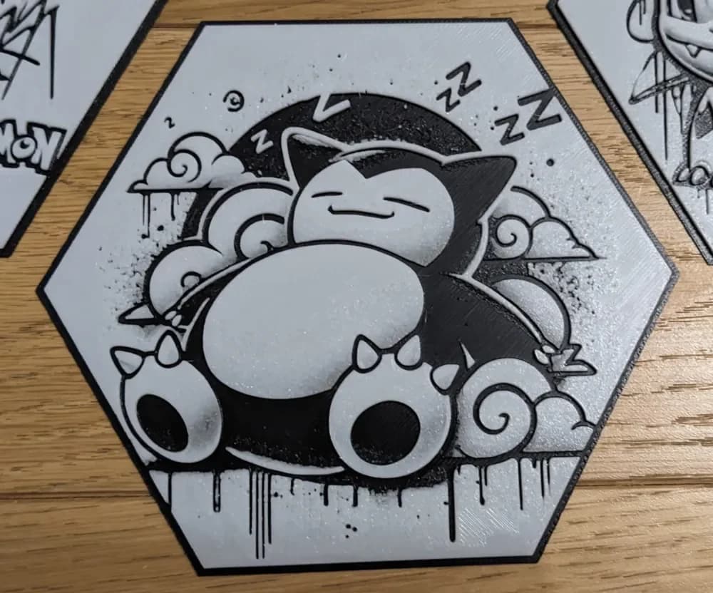 Pokémon Snorlax Ronflex Hueforge Hexagonal by Seb3D HueForge model: Pokémon Snorlax Ronflex Hueforge Hexagonal by Seb3D