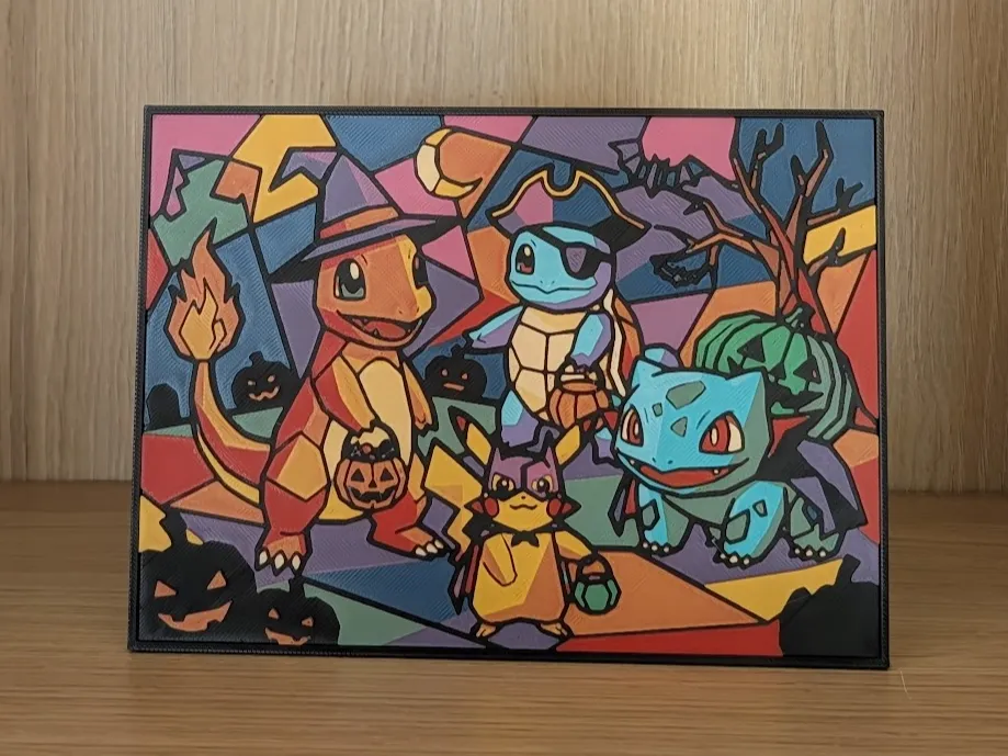 Kanto Starter Halloween Party Hueforge & Frame by Nextopia HueForge model: Kanto Starter Halloween Party Hueforge & Frame by Nextopia