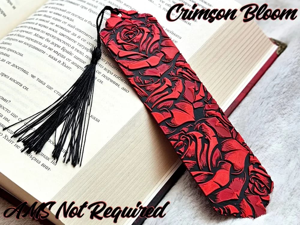 Crimson Bloom - Bookmark by C3D HueForge model: Crimson Bloom - Bookmark by C3D