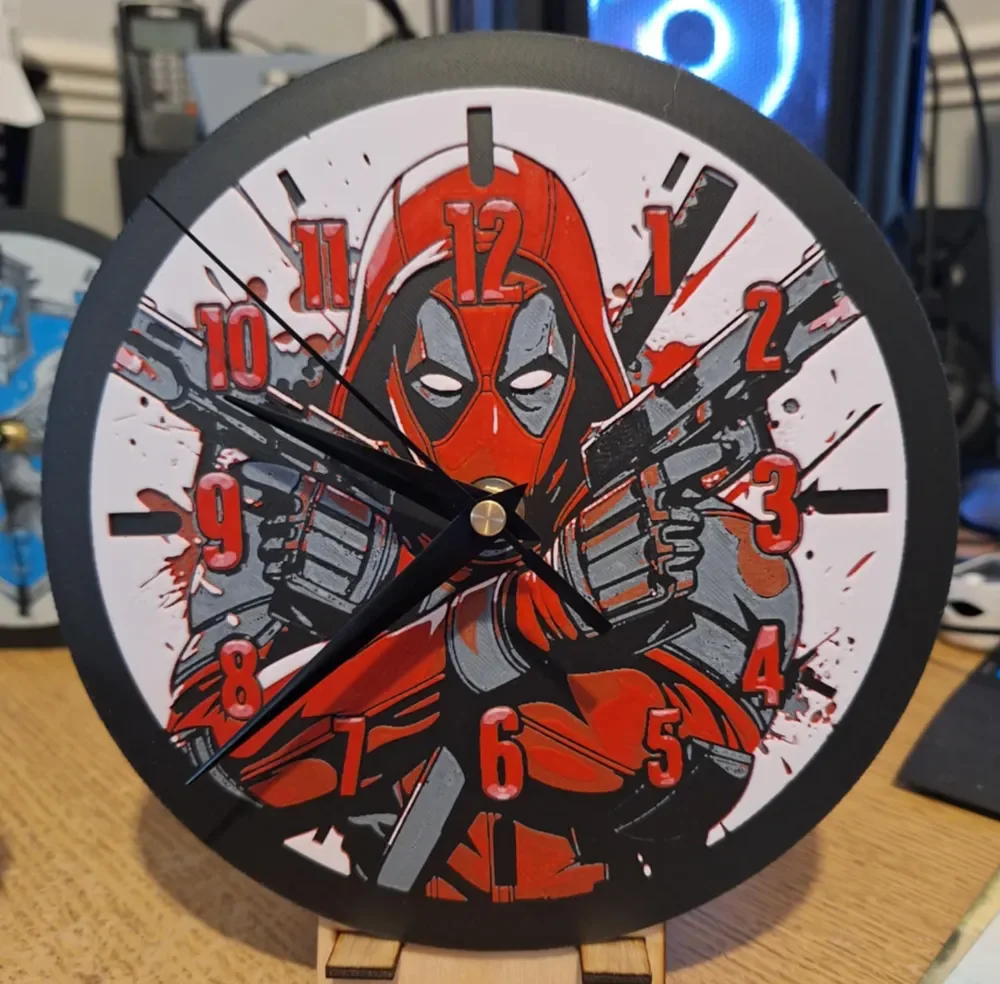Deadpool clock - 20cm in diameter by 3dGlow HueForge model: Deadpool clock - 20cm in diameter by 3dGlow