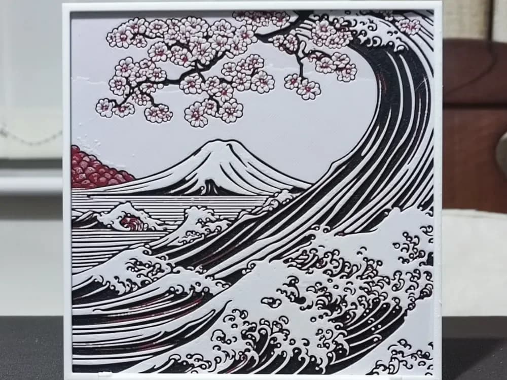 HueForge model: Great Wave Over Fuji - HueForge 3 Color by BoDad