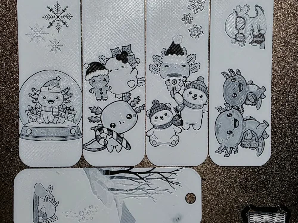 Winter Axolotl Hueforge Bookmarks Set of 5 No AMS by AirMechDesigns HueForge model: Winter Axolotl Hueforge Bookmarks Set of 5 No AMS by AirMechDesigns