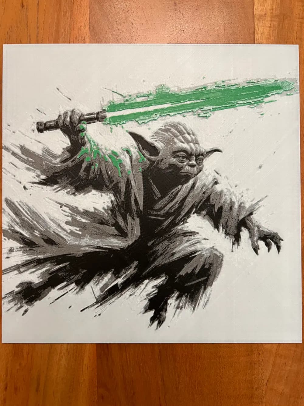 HueForge model: Yoda with Green Lightsaber by JustBe 3D Printing