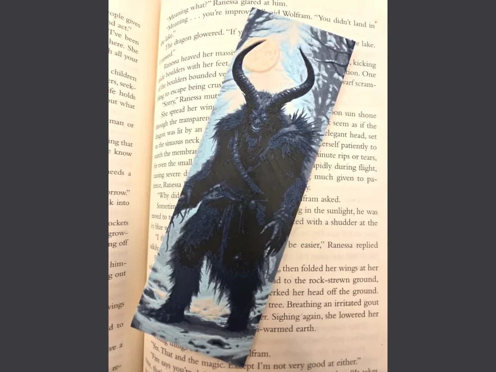 Krampus 50x150mm Bookmark by MythicHue's HueForge model: Krampus 50x150mm Bookmark by MythicHue's