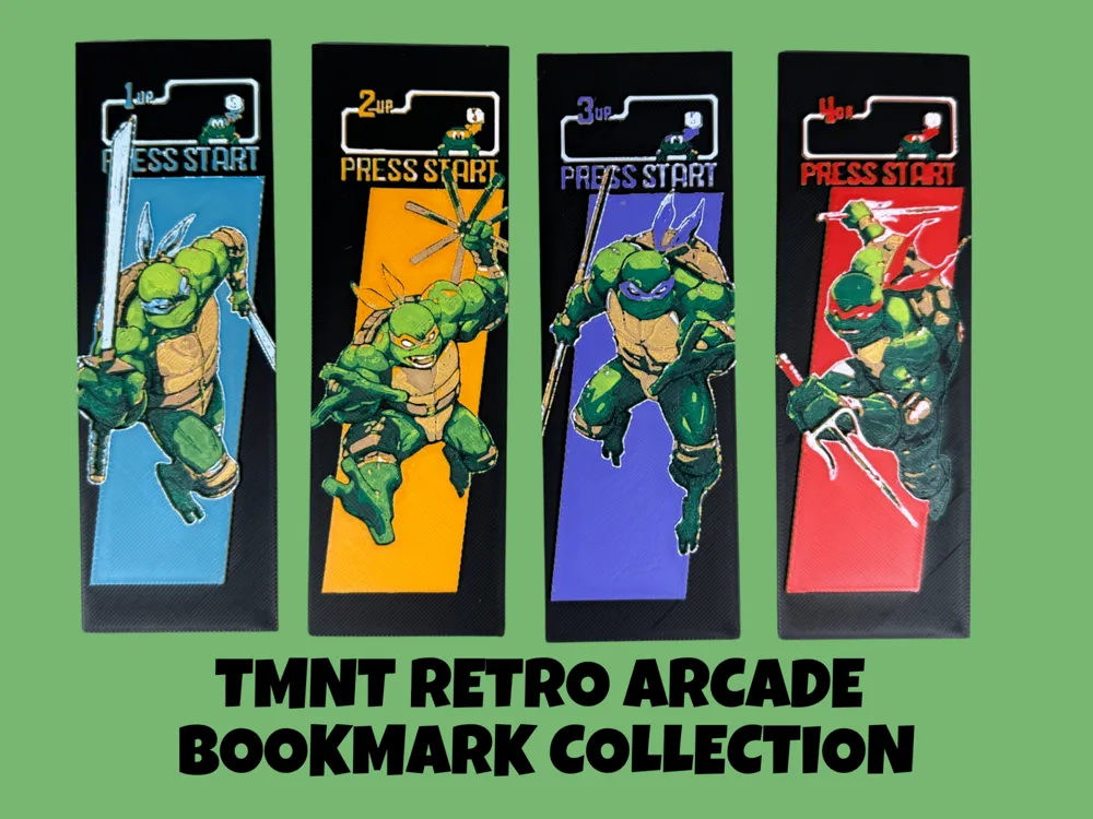 Teenage Mutant Ninja Turtles - Retro Bookmarks by Canadian Gamer HueForge model: Teenage Mutant Ninja Turtles - Retro Bookmarks by Canadian Gamer