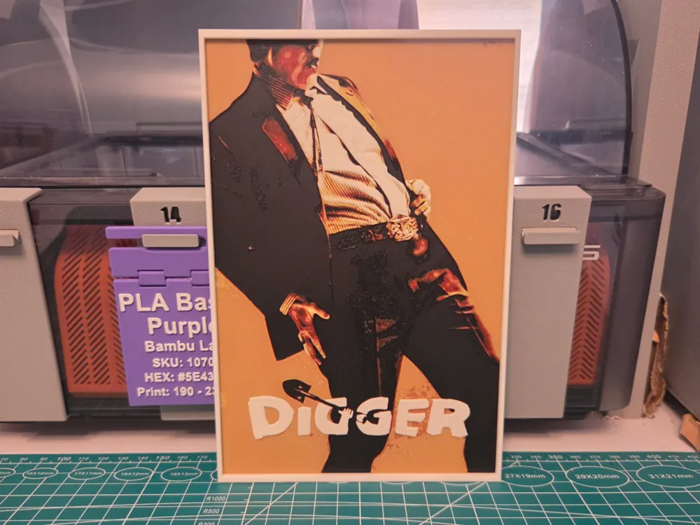 Digger Movie Poster - Hueforge Art by Lumpy3D HueForge model: Digger Movie Poster - Hueforge Art by Lumpy3D
