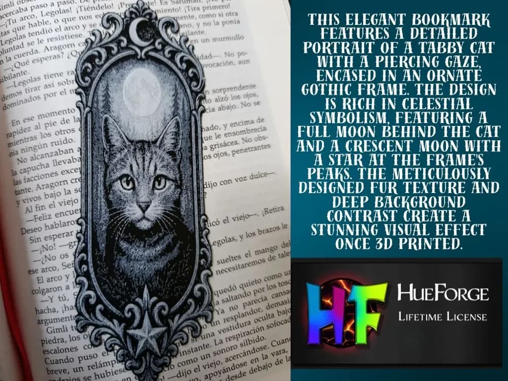 Mystic Cat Bookmark by FYTY112 HueForge model: Mystic Cat Bookmark by FYTY112