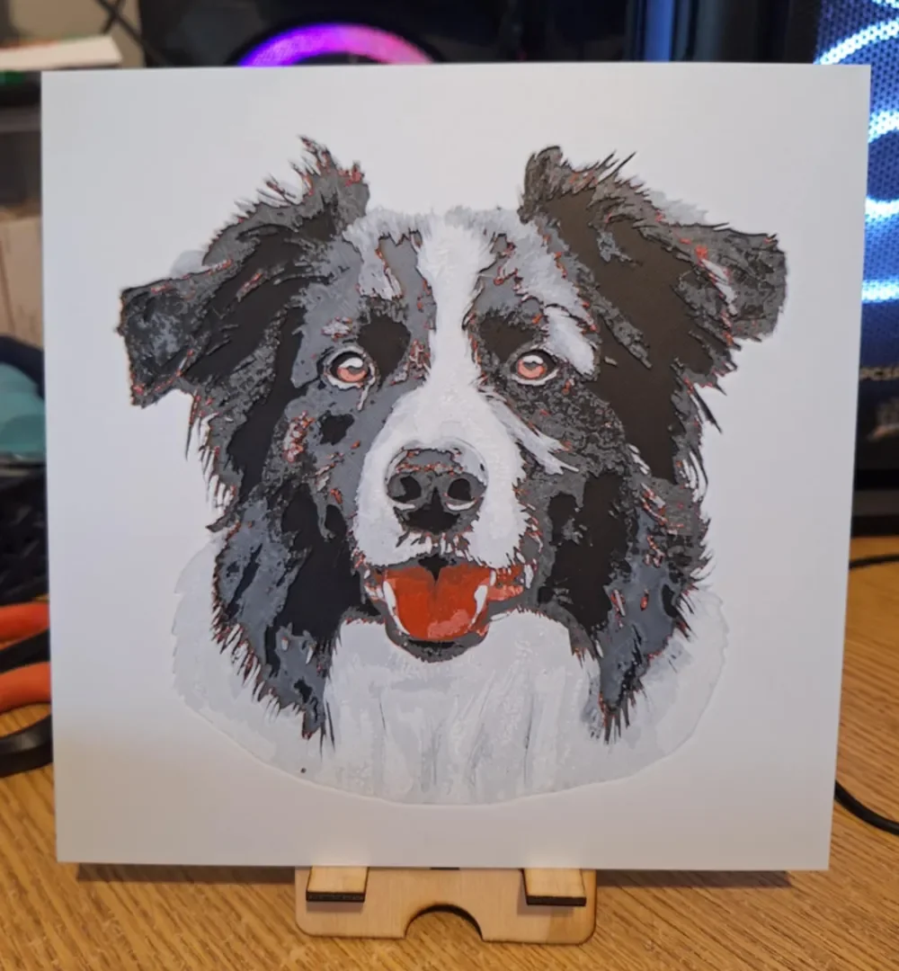 Border collie Hueforge 20x20 - 4 colours by 3dGlow HueForge model: Border collie Hueforge 20x20 - 4 colours by 3dGlow
