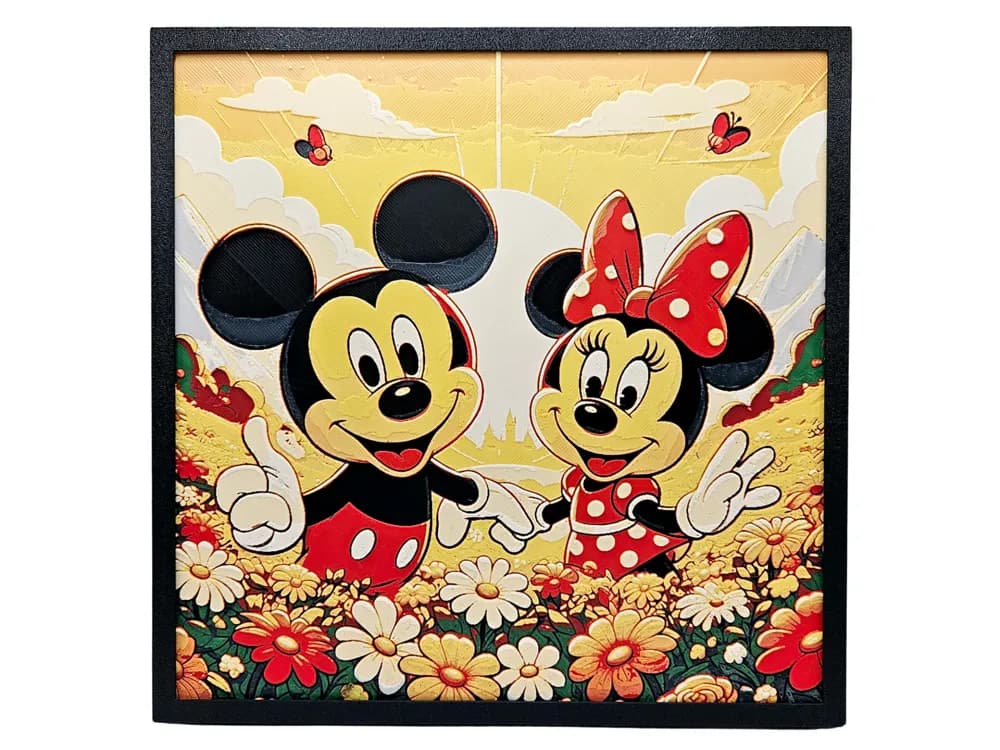 HueForge model: Mickey and Minnie Sunset Field of Flowers by BusyKikiBee