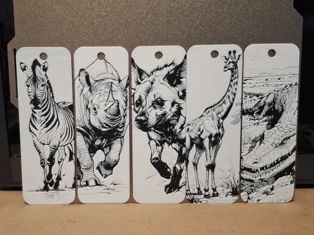 Set 2 African animal bookmarks set of 5 by 3dGlow HueForge model: Set 2 African animal bookmarks set of 5 by 3dGlow