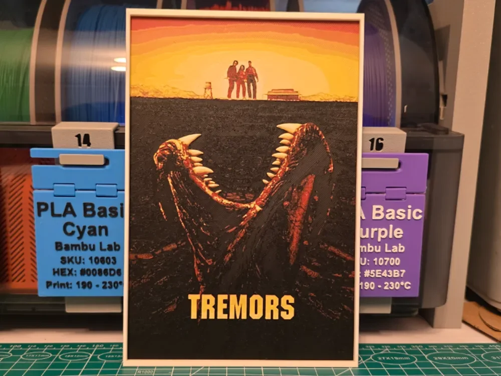 Tremors Movie Poster - Hueforge Art by Lumpy3D HueForge model: Tremors Movie Poster - Hueforge Art by Lumpy3D