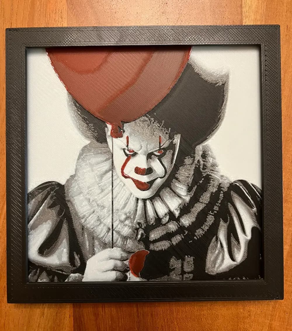 Pennywise from the movie IT by JustBe 3D Printing HueForge model: Pennywise from the movie IT by JustBe 3D Printing