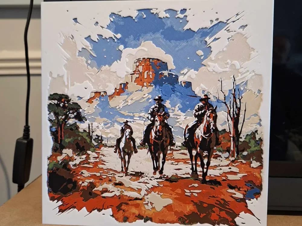 Wild Wild Wild West - HorseRiding hueforge by 3dGlow HueForge model: Wild Wild Wild West - HorseRiding hueforge by 3dGlow