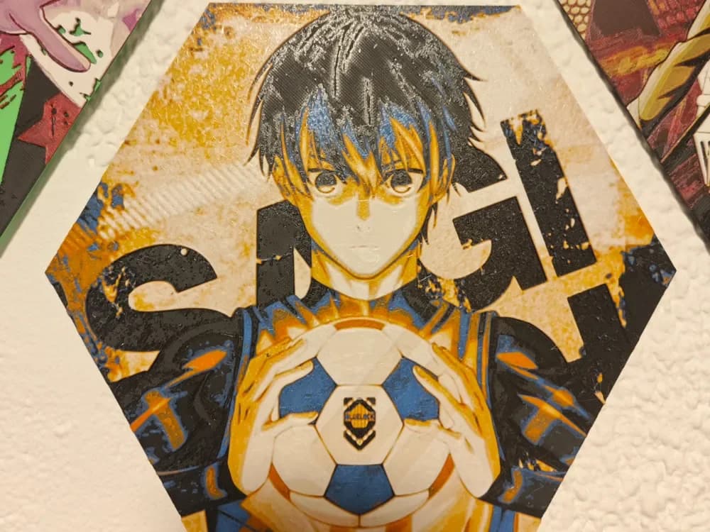 Hueforge Isagi (BlueLock) honeycomb mode by JGz3DMaker HueForge model: Hueforge Isagi (BlueLock) honeycomb mode by JGz3DMaker