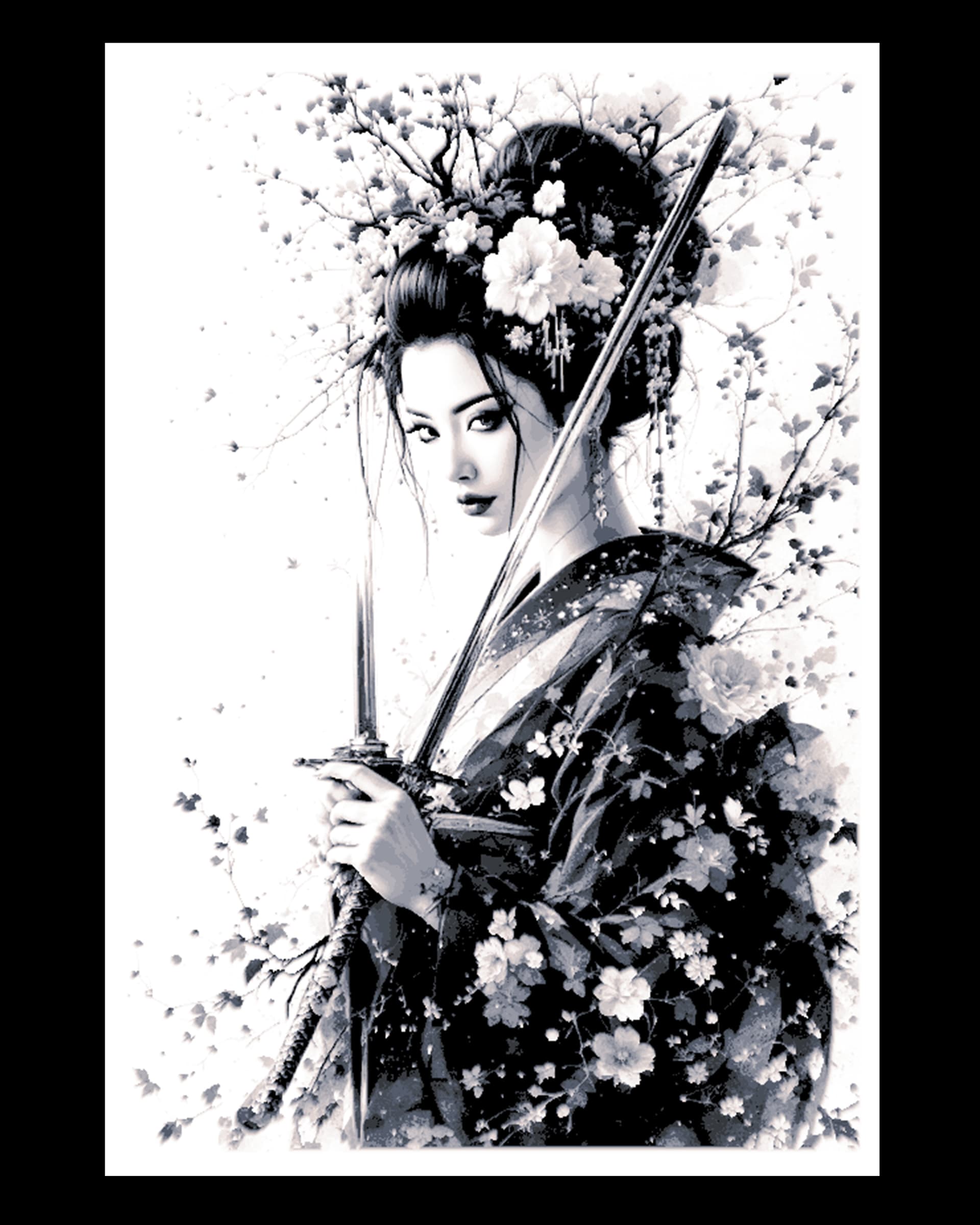 Deadly Beauty - The Asian Courtesan with her weapons ready - Hueforge art Deadly Beauty - The Asian Courtesan with her weapons ready - Hueforge art