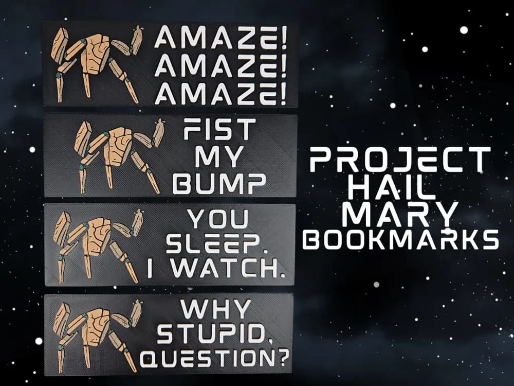 Project Hail Mary Bookmarks (featuring Rocky) by BusyKikiBee HueForge model: Project Hail Mary Bookmarks (featuring Rocky) by BusyKikiBee