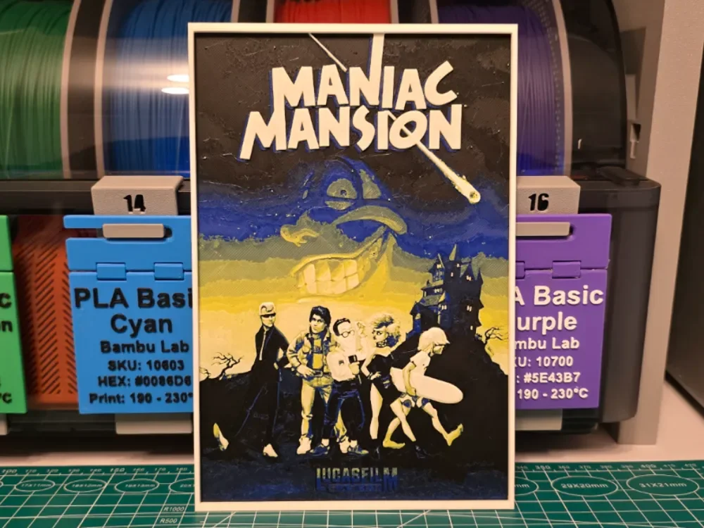 Maniac Mansion Poster - Hueforge Art by Lumpy3D HueForge model: Maniac Mansion Poster - Hueforge Art by Lumpy3D