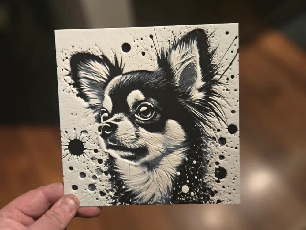 Graffiti Long Hair Chihuahua Hueforge by 3Ree Printing HueForge model: Graffiti Long Hair Chihuahua Hueforge by 3Ree Printing