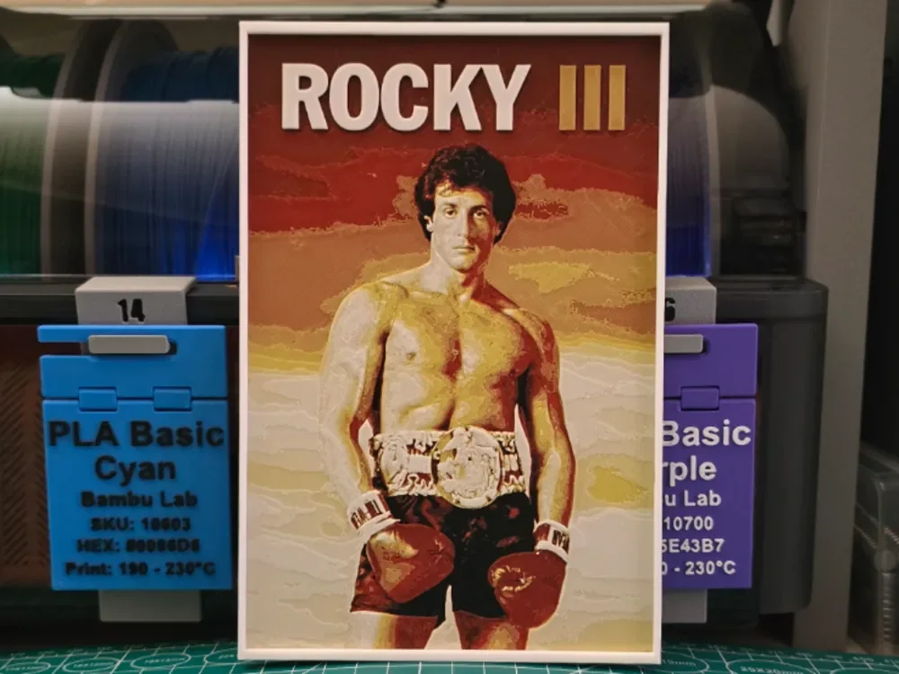 Rocky III Movie Poster - Hueforge Art by Lumpy3D HueForge model: Rocky III Movie Poster - Hueforge Art by Lumpy3D