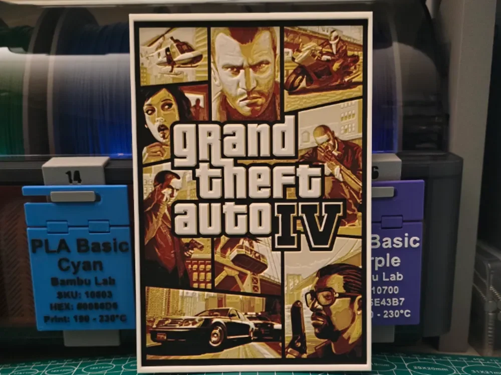 Grand Theft Auto IV Poster - Hueforge Art by Lumpy3D HueForge model: Grand Theft Auto IV Poster - Hueforge Art by Lumpy3D