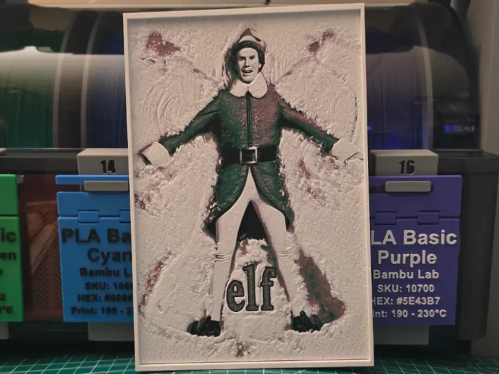 Elf Movie Poster - Hueforge Art by Lumpy3D HueForge model: Elf Movie Poster - Hueforge Art by Lumpy3D