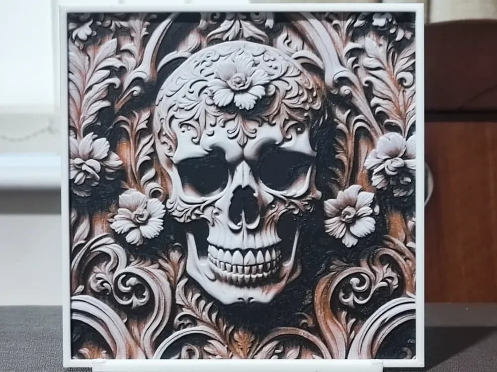 HueForge model: Wood Carving Skull (Lighter) - HueForge 3 Color by BoDad