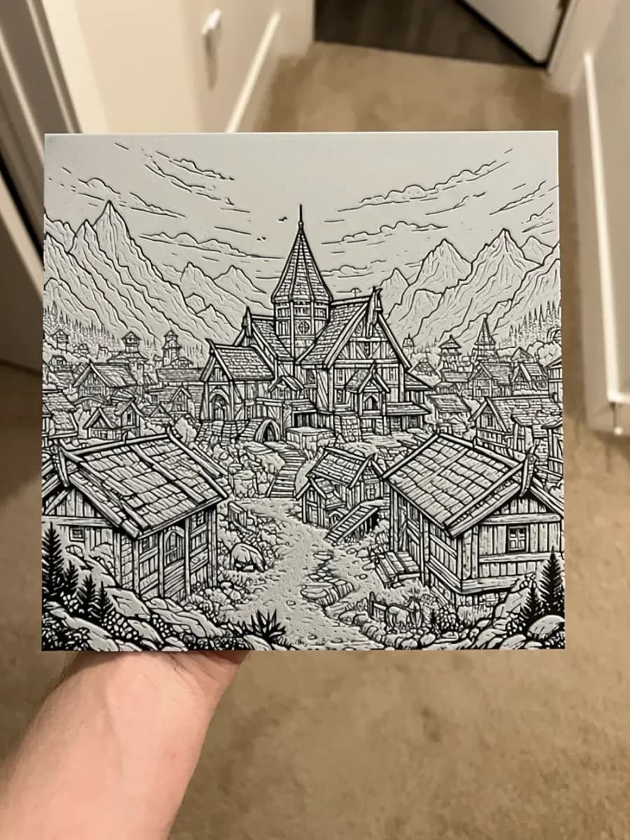 Medieval Town Art Hueforge NO AMS Needed by RP47 Designs HueForge model: Medieval Town Art Hueforge NO AMS Needed by RP47 Designs