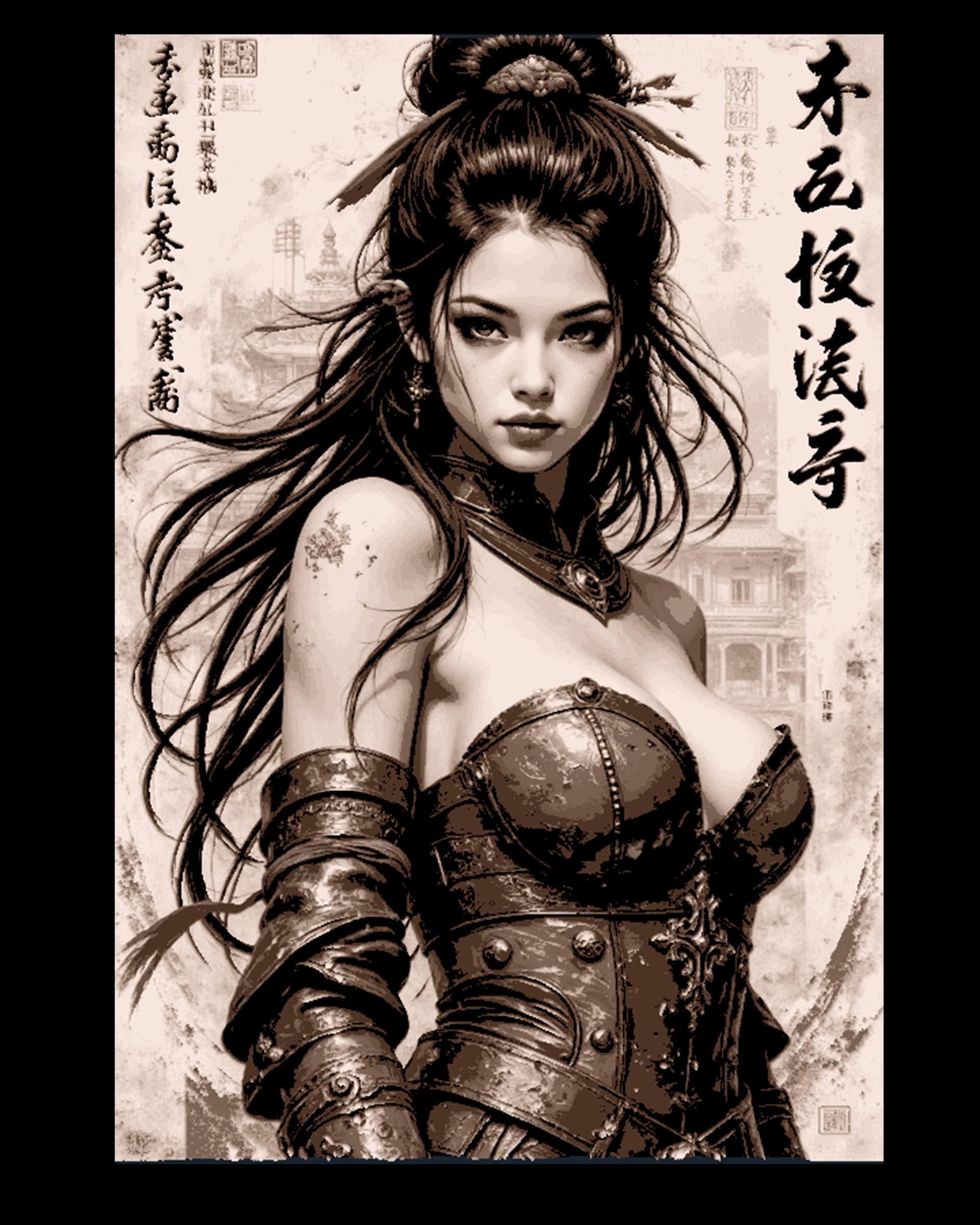 Asian Beauty Pinup art in an Old Western style - Hueforge Wall art Asian Beauty Pinup art in an Old Western style - Hueforge Wall art