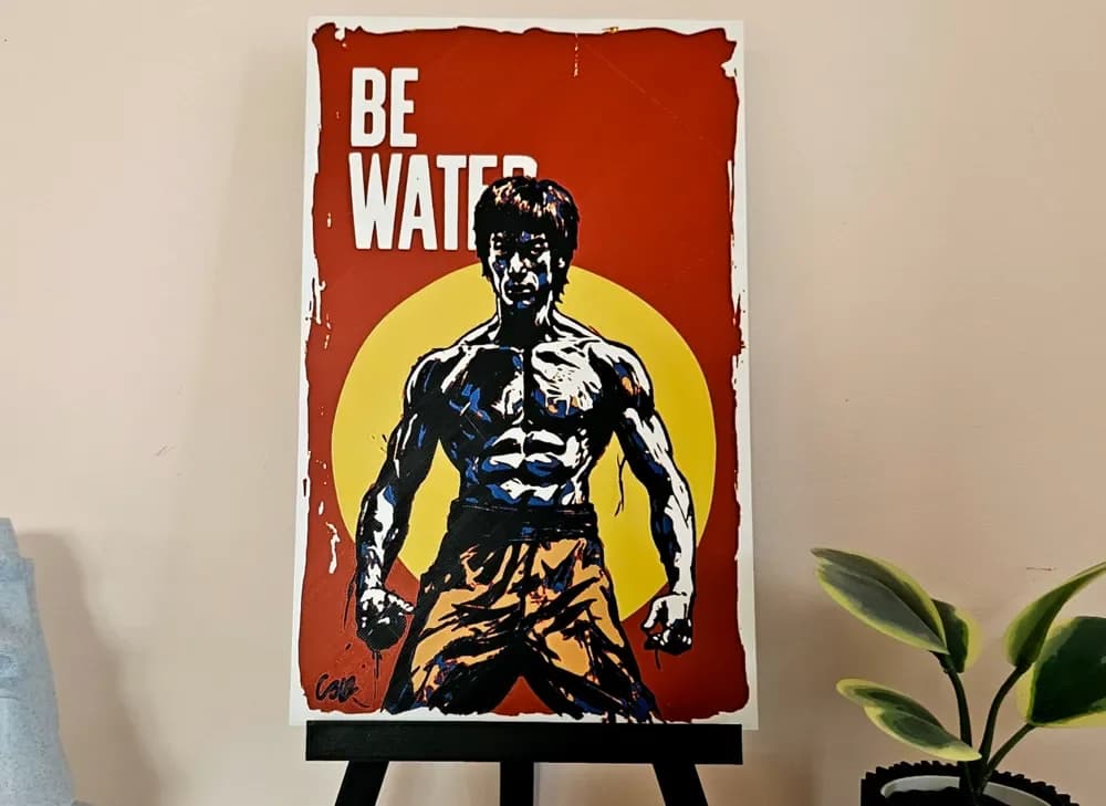 Bruce Lee "Be Water" Poster - HueForge by C3D HueForge model: Bruce Lee "Be Water" Poster - HueForge by C3D