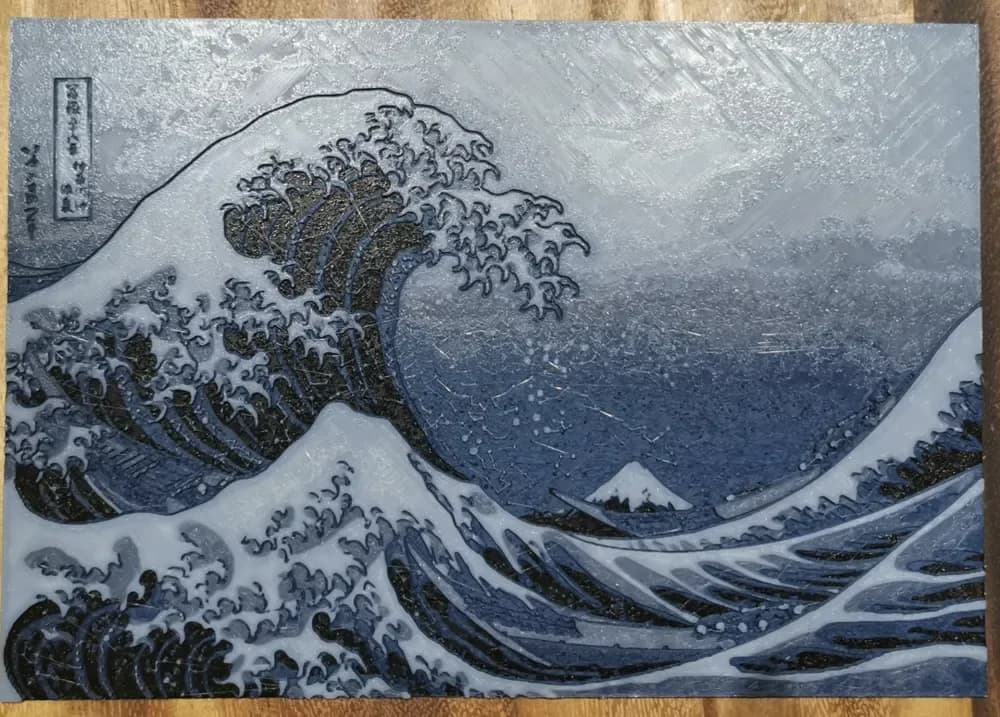 Grande Vague de Kanagawa (Hokusai)-Great Wave by Cré'Art 3D HueForge model: Grande Vague de Kanagawa (Hokusai)-Great Wave by Cré'Art 3D
