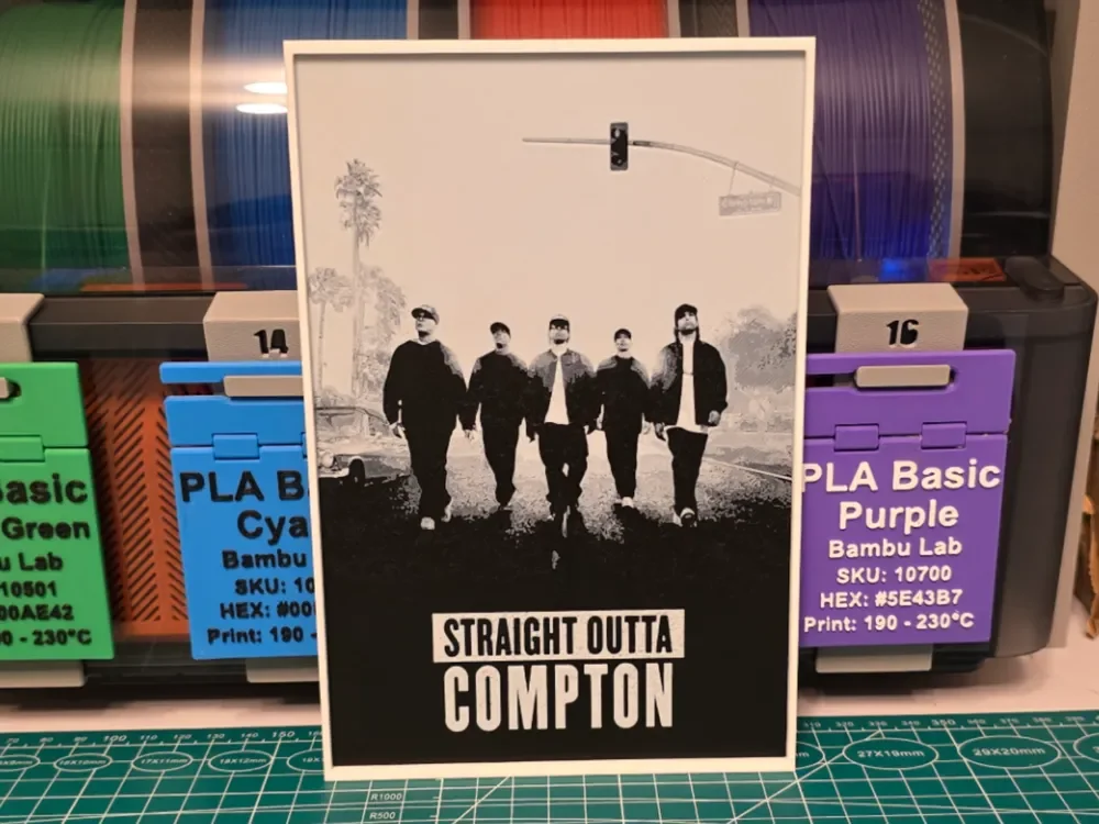 Straight Outta Compton Poster V2 Dual Color by Lumpy3D HueForge model: Straight Outta Compton Poster V2 Dual Color by Lumpy3D
