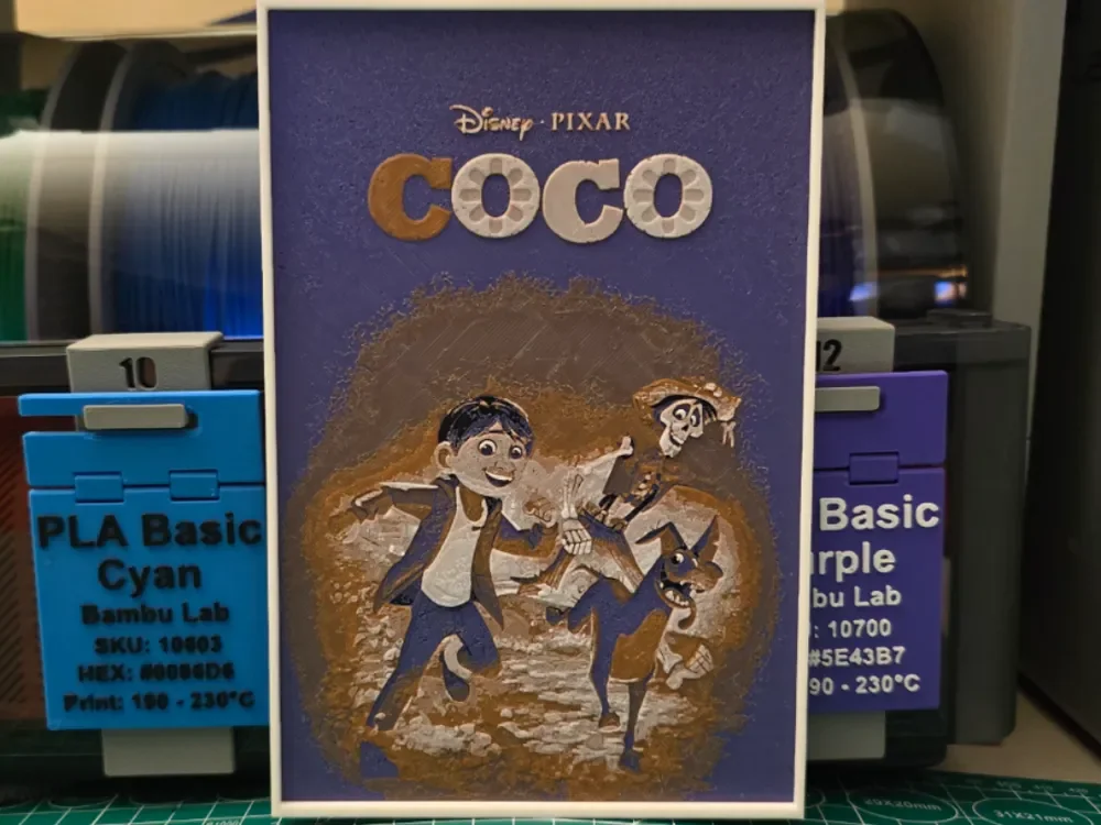 Coco Movie Poster - Hueforge Art by Lumpy3D HueForge model: Coco Movie Poster - Hueforge Art by Lumpy3D