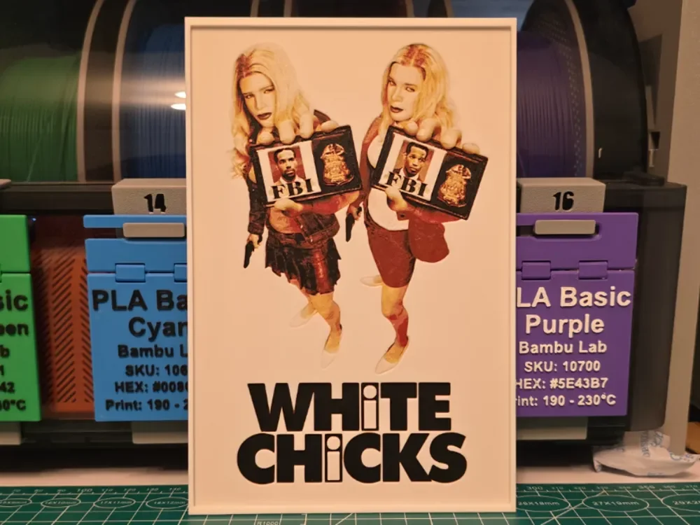 White Chicks Movie Poster - Hueforge Art by Lumpy3D HueForge model: White Chicks Movie Poster - Hueforge Art by Lumpy3D