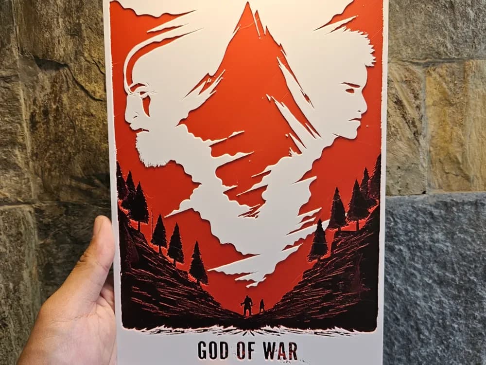 God of War Kratos and Atreus Silhouette Hueforge by Loki HueForge model: God of War Kratos and Atreus Silhouette Hueforge by Loki