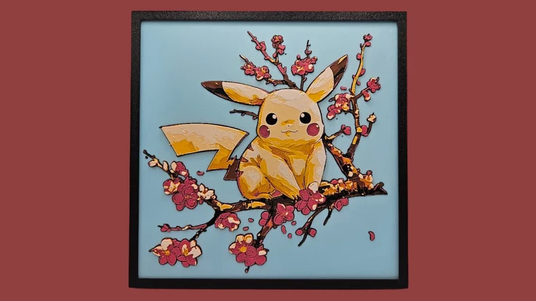 Pikachu in Blossoms by BusyKikiBee HueForge model: Pikachu in Blossoms by BusyKikiBee