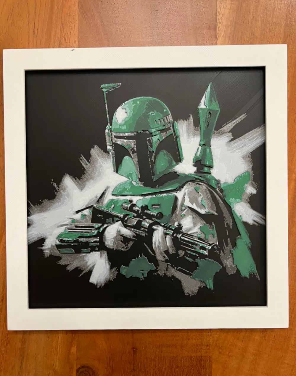 Boba Fett with Black Background by JustBe 3D Printing HueForge model: Boba Fett with Black Background by JustBe 3D Printing