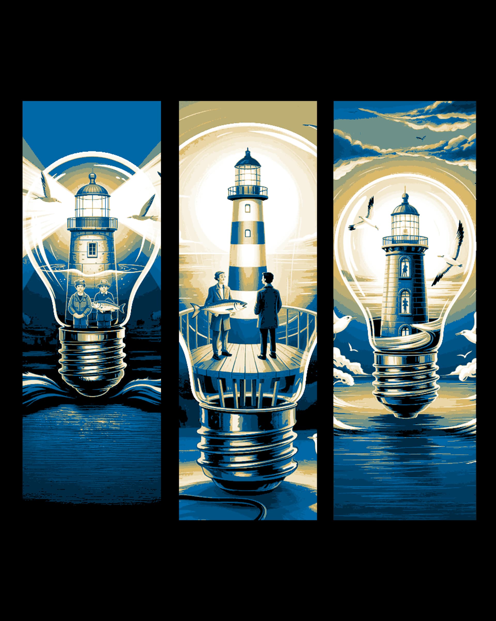 Lighthouse in a bulb - twist on reality - Set of bookmarks Lighthouse in a bulb - twist on reality - Set of bookmarks