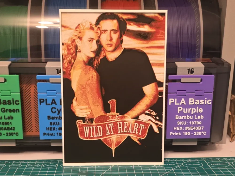 Wild at Heart Movie Poster - Hueforge Art by Lumpy3D HueForge model: Wild at Heart Movie Poster - Hueforge Art by Lumpy3D