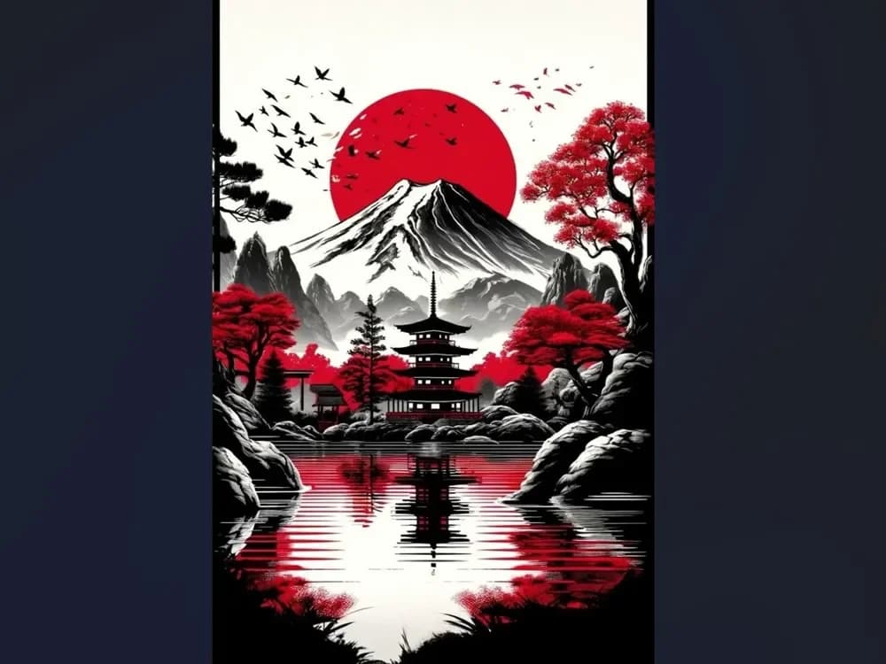 Hueforge - Japanese landscape rising sun by Luckyfer HueForge model: Hueforge - Japanese landscape rising sun by Luckyfer