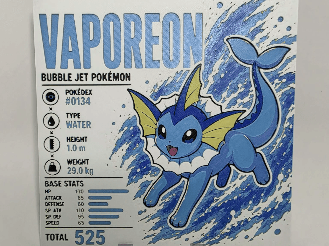 Vaporeon Infographic Hueforge by 3Ree Printing HueForge model: Vaporeon Infographic Hueforge by 3Ree Printing