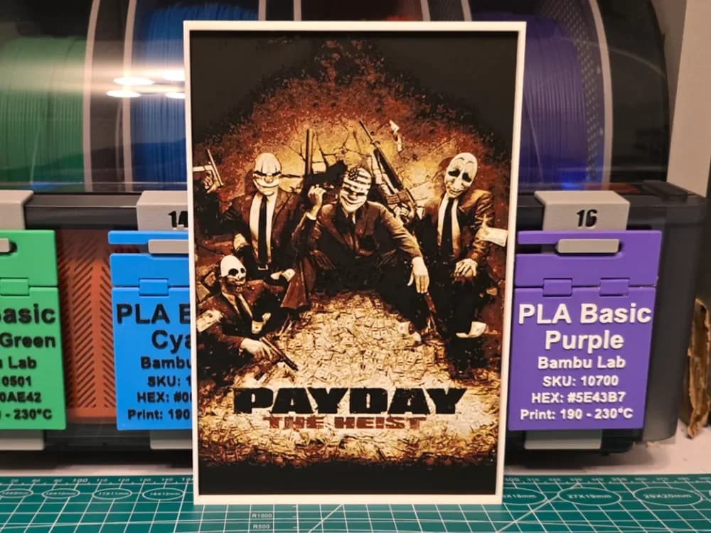 PAYDAY: The Heist Game Poster - Hueforge Art by Lumpy3D HueForge model: PAYDAY: The Heist Game Poster - Hueforge Art by Lumpy3D