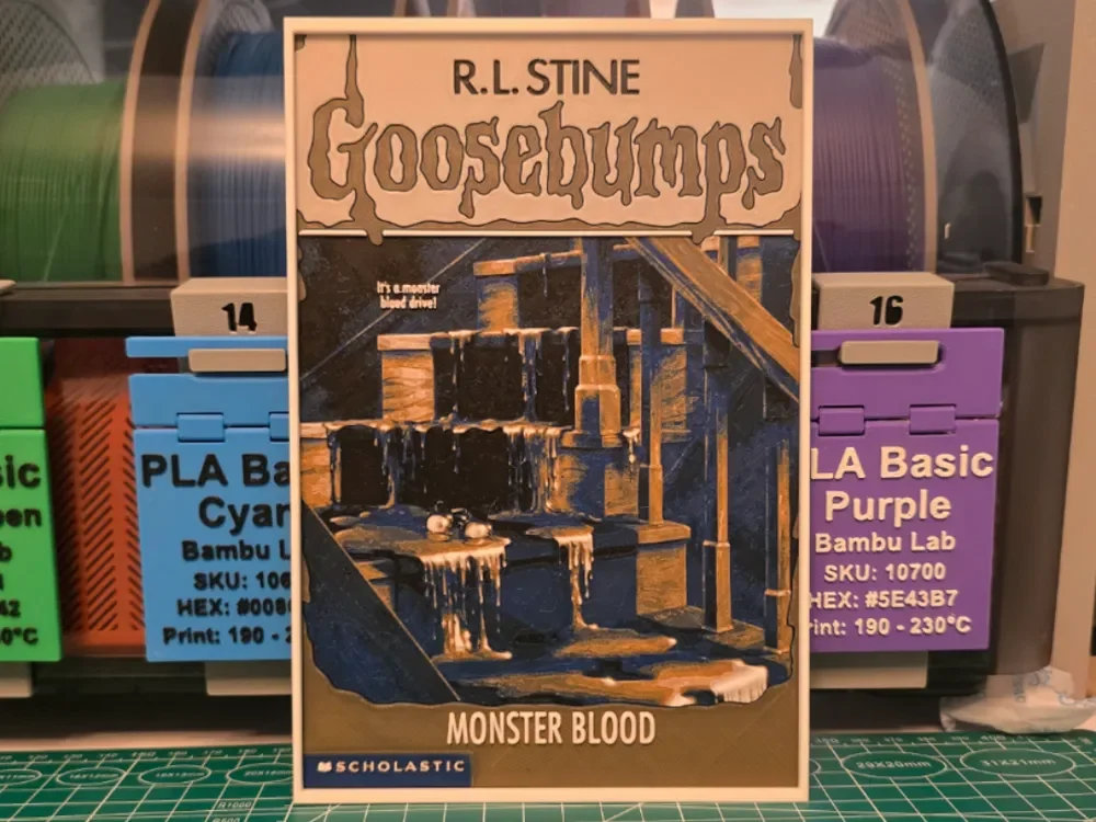 Goosebumps: Monster Blood Book Poster - Hueforge by Lumpy3D HueForge model: Goosebumps: Monster Blood Book Poster - Hueforge by Lumpy3D